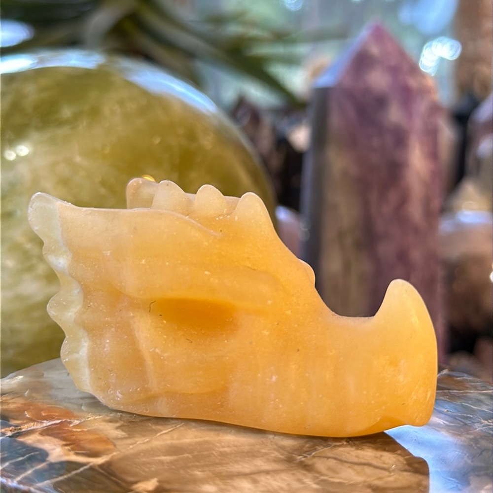 Orange Calcite Crystal Dragon Head Carving!